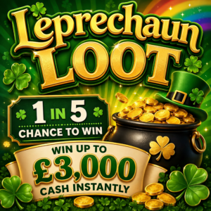 Leprechauns Loot – Win up to £3,000 Instantly – £1,000 End Prize